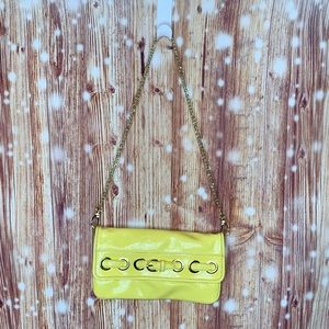 Nine West Canary Yellow Clutch with Gold Chain Vintage Magnetic Snap
